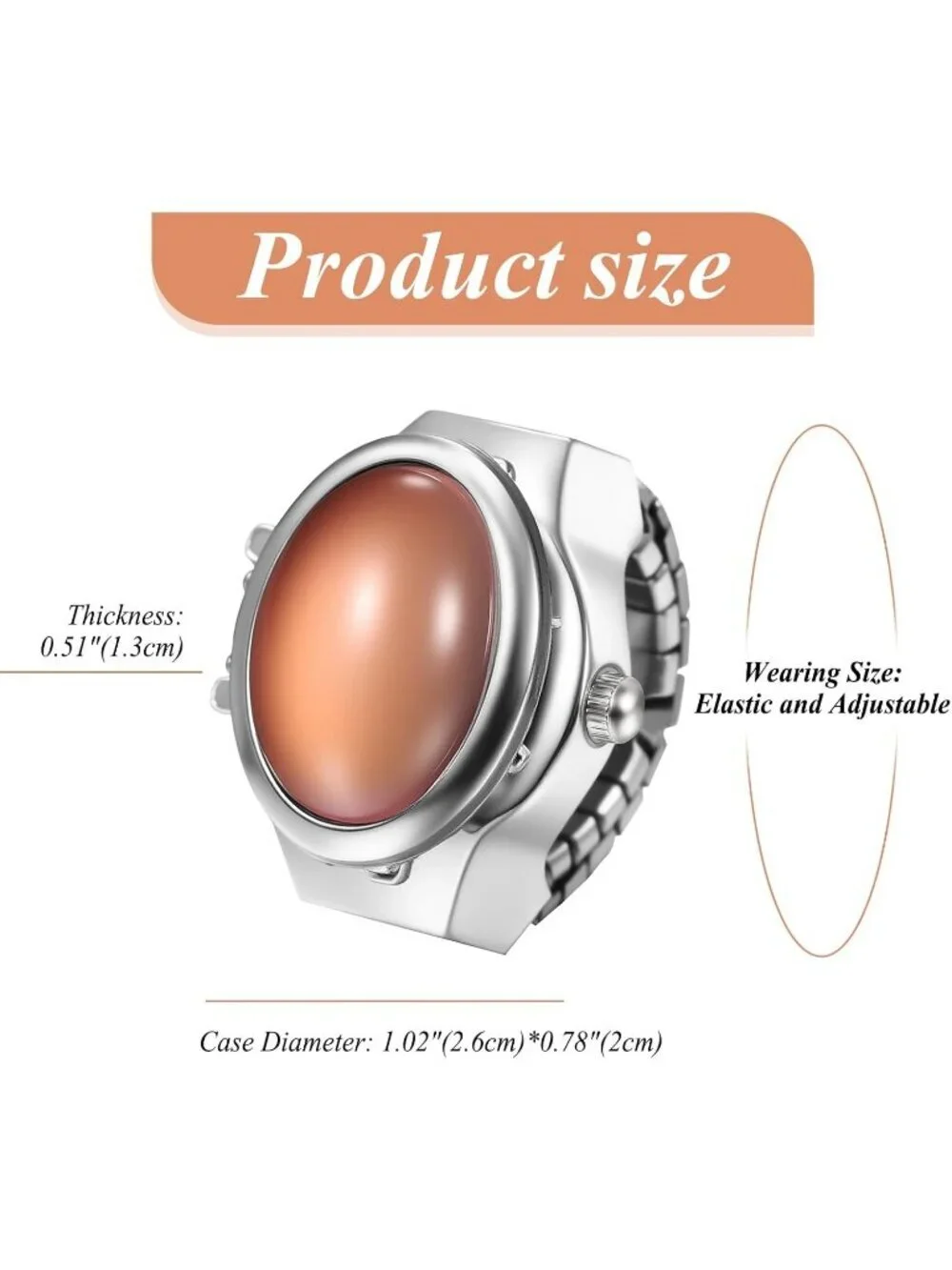 Unisex Brown And Silver Analog Elastic Band Stainless Steel Stretchy Ring Watch